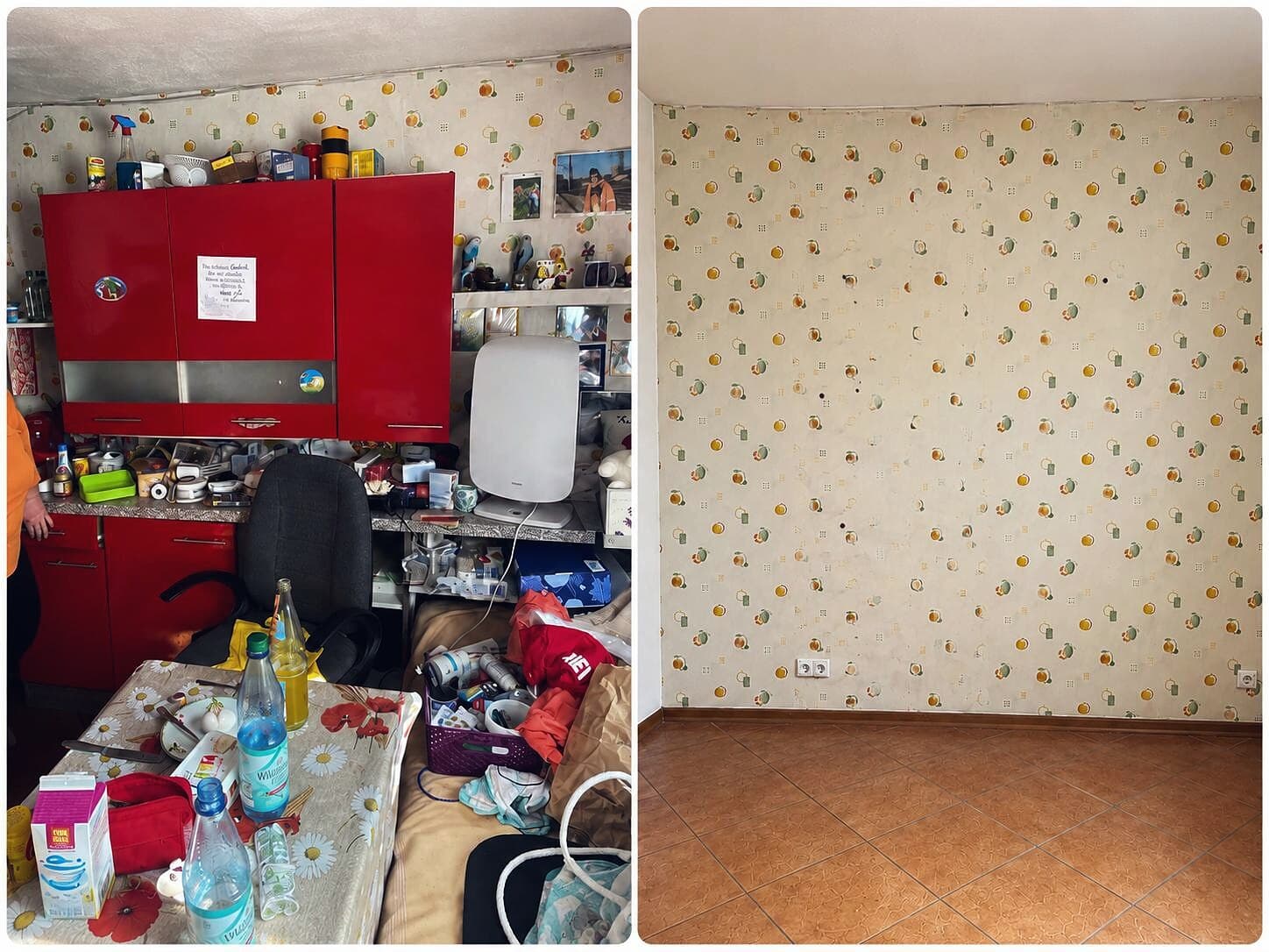 Wohnung — vorher / nachher — Komplett geräumt und besenrein übergeben. Das Foto ist so vom Einsatz gekommen.